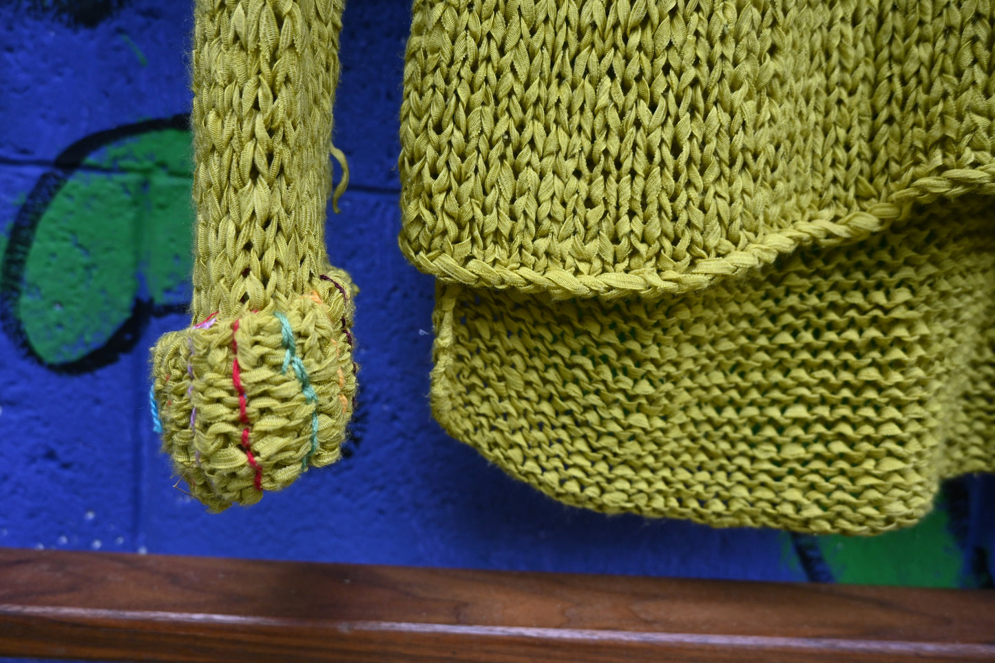 Tripp's Store / Sweater / Handstitched One of a kind funky patch stitched boho Chartreuse tunic sweater dress / Bohemian / Patchwork / OOAK
