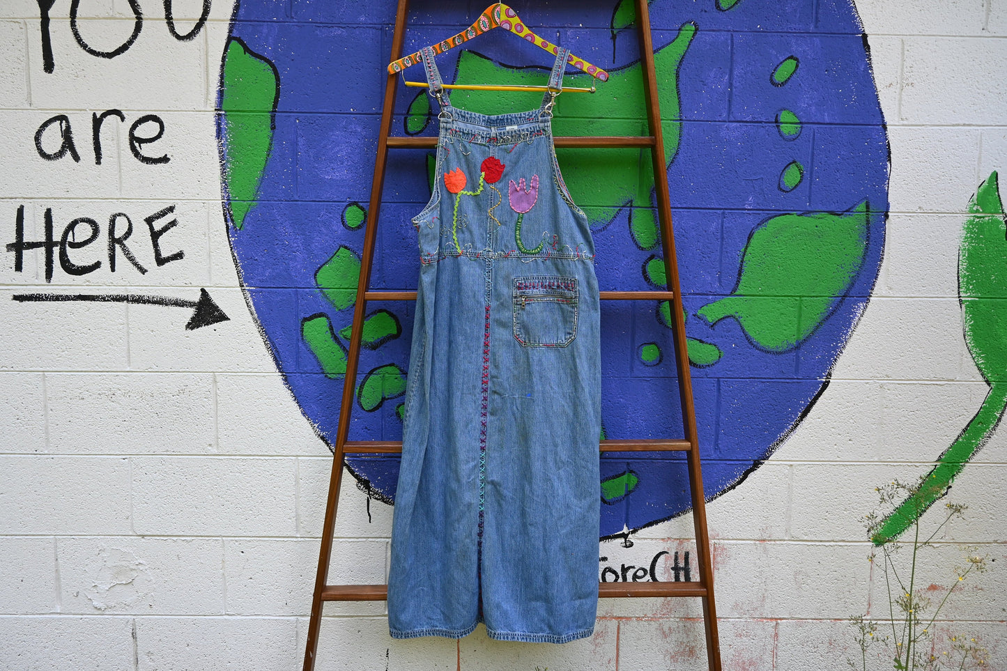 Tripp's Store / Dress / OOAK blue jean stitched and patched dress // XL // Overall style bespoke dress