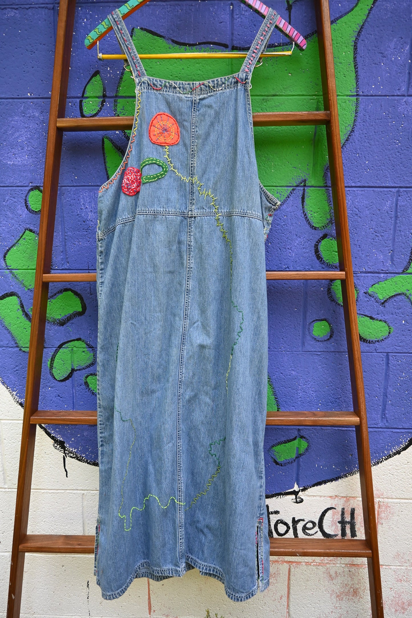 Tripp's Store / Dress / OOAK blue jean stitched and patched dress // XL // Overall style bespoke dress