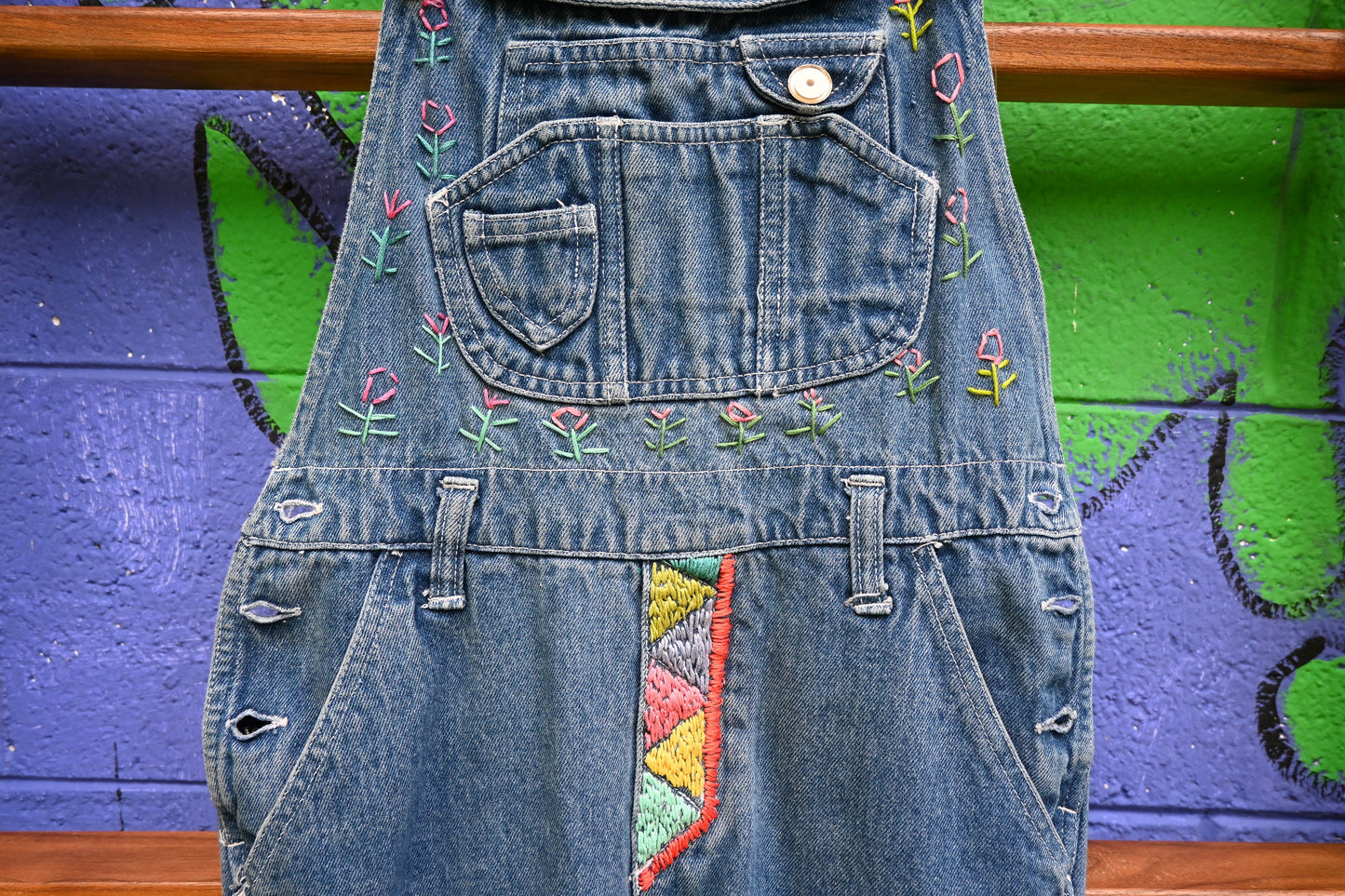 Tripp's Store / Bespoke girl's overalls; OOAK stitched overalls; boho overalls; Girl's size 16 overalls