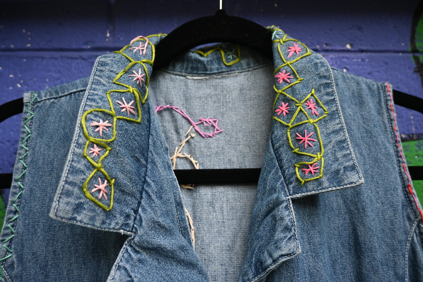 Tripp's Store / DRESS / Vintage Women's One Of A Kind Denim Shirt Dress / Button front Long Denim Jean Shirt Dress Handstitched Patchwork Embroidered Boho OOAK Gift