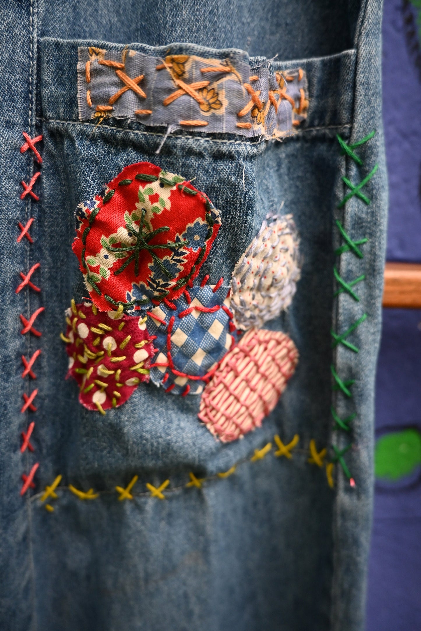 Tripp's Store / DRESS / Vintage Women's One Of A Kind Denim Shirt Dress / Button front Long Denim Jean Shirt Dress Handstitched Patchwork Embroidered Boho OOAK Gift