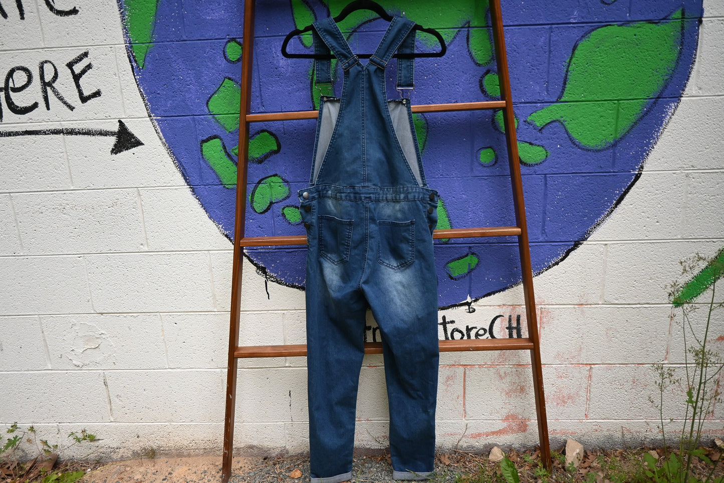 Tripp's Store / Overalls / Patchwork Dark Wash Denim Jean Stretch Stitched Bib Overalls / Women's Stretchy Boho Bib Overalls