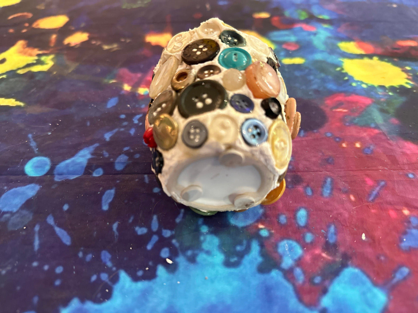 Tripp's Store / ART / Handmade OOAK Folk Art Ceramic 4" width x 4" height x 3" depth / Memory Jug / One of a Kind Art Gift Decorated Beads Glass Jar Collector