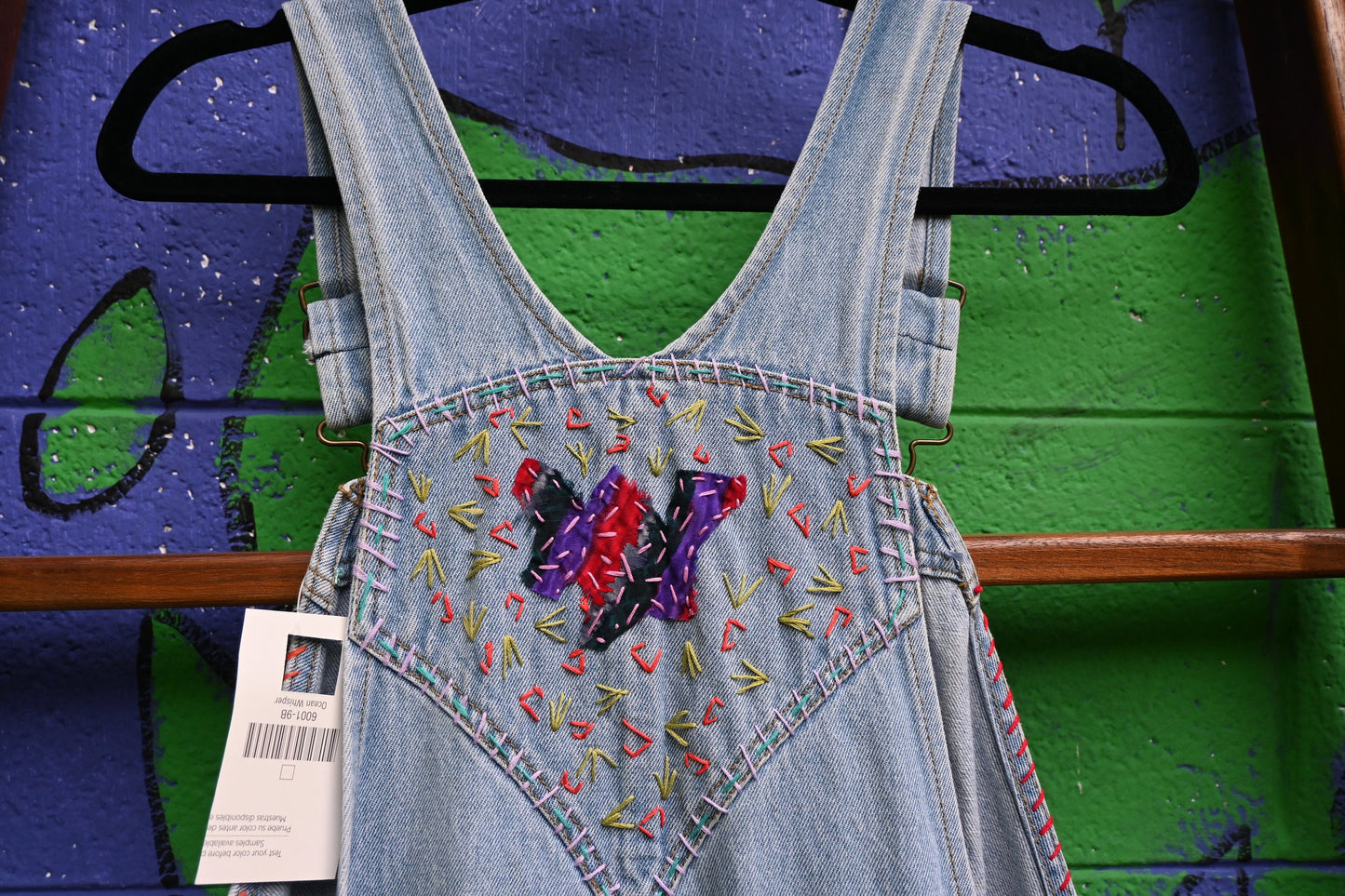 Tripp's Store / Vintage OOAK embellished light wash overalls; One of A Kind / bespoke denim overalls; fun and funky overalls