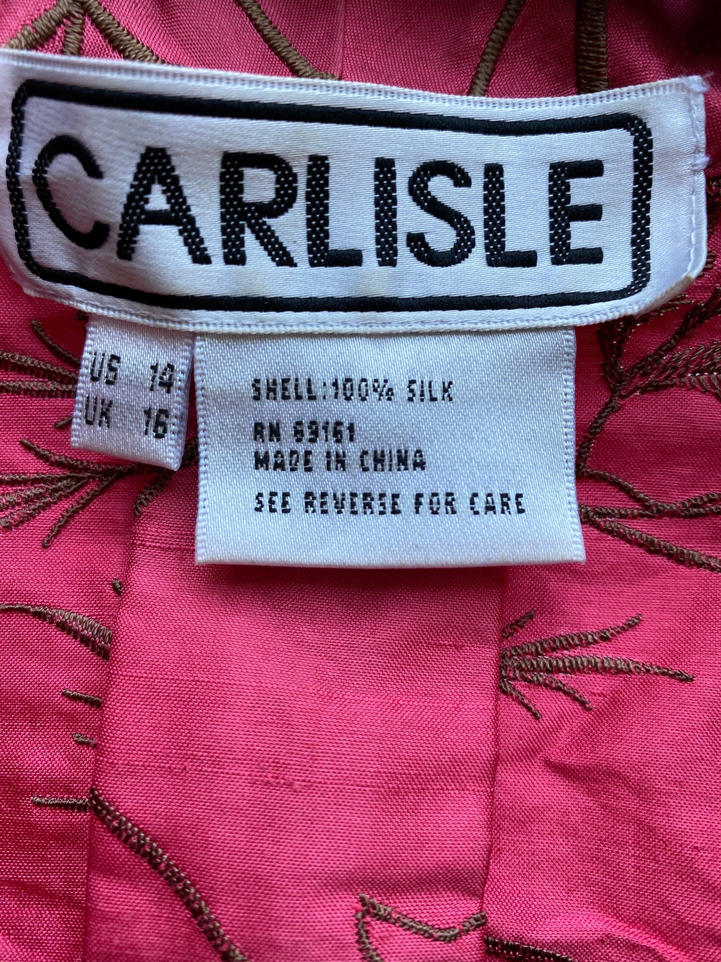 Tripp's Store / Pink silk embroidered shirt jacket // size 14 // Embroidered pink on pink silk shirt jacket