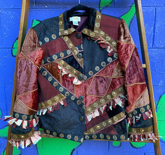 Tripp's Store / Sandy Starkman electic jacket // size medium // Burgundy  and black multi texture funky jacket