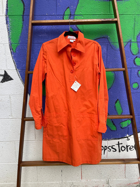 Tripp's Store / DRESS / Orange Cotton Long sleeve Shirtdress Women's Size 6 Isaac Mizrahi 100% Cotton Jumpsuit shirt dress pocket dress