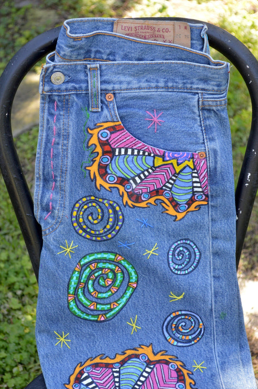 Tripp's Store : One of a kind painted Levi's // 30 X 34 // Levi's 501 custom painted jeans
