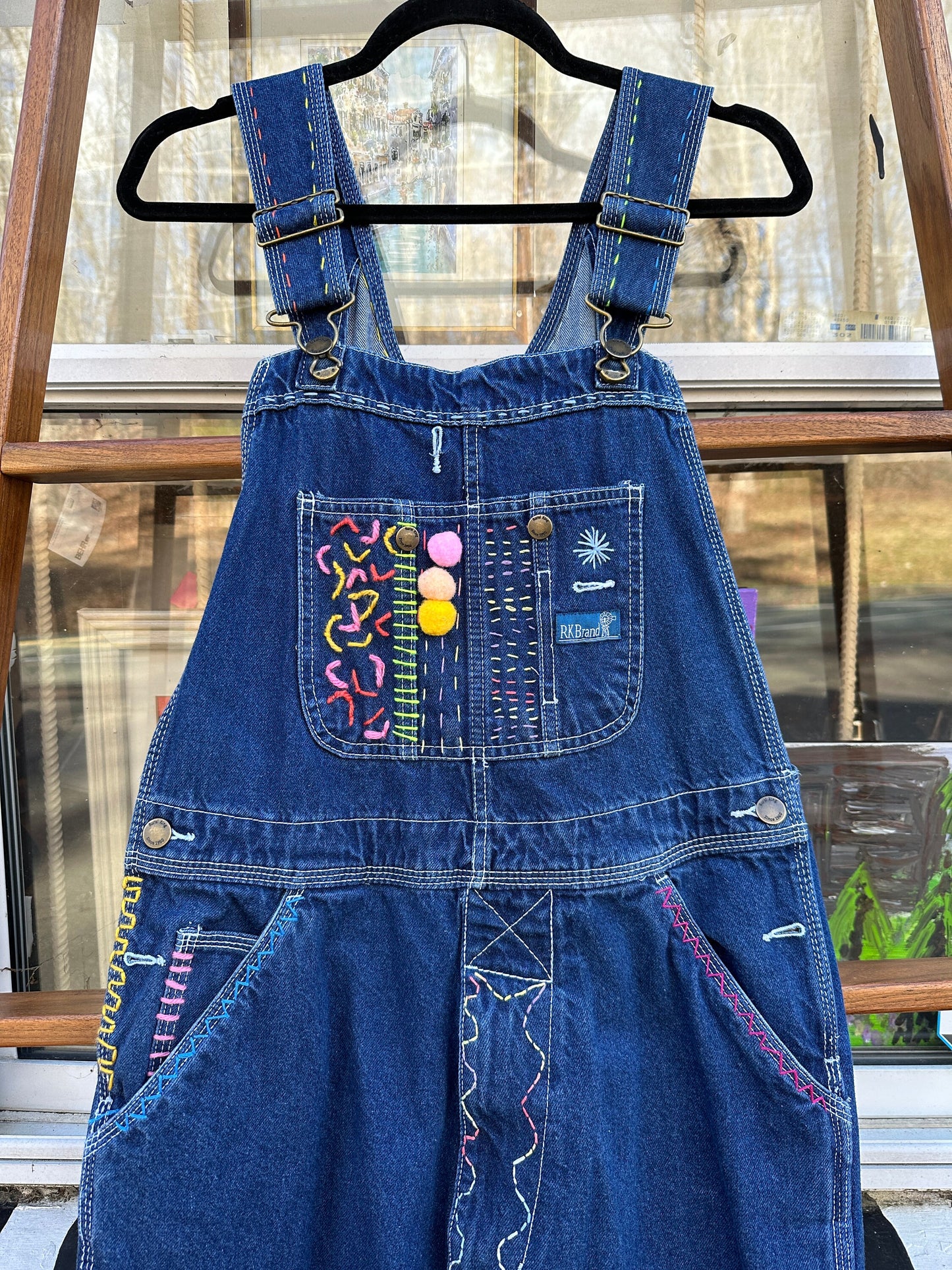 Tripp's Store : One of a kind bespoke stitched and embellished overalls // 32 X 29 // RK Brand bespoke embellished boho overalls