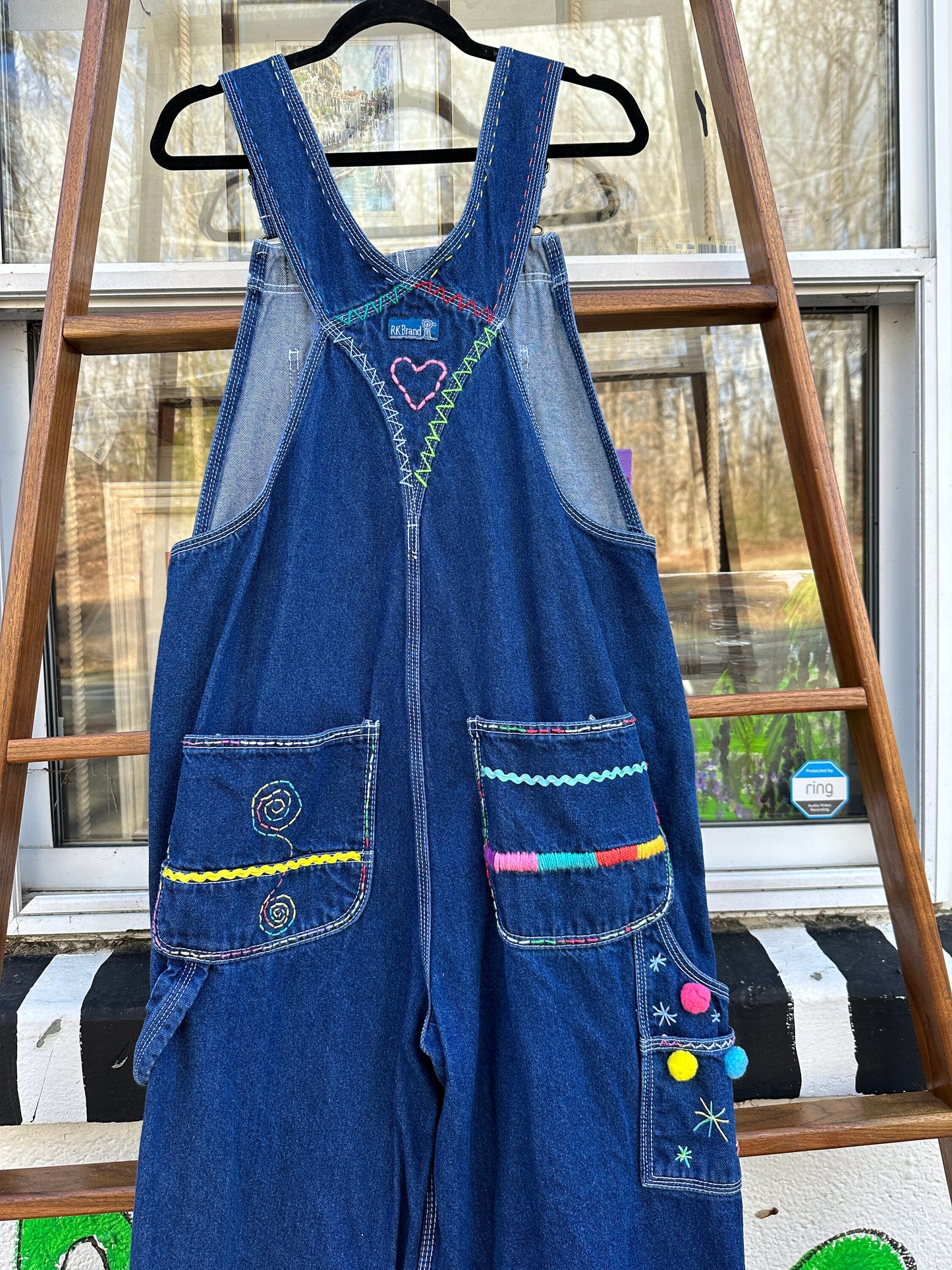 Tripp's Store : One of a kind bespoke stitched and embellished overalls // 32 X 29 // RK Brand bespoke embellished boho overalls