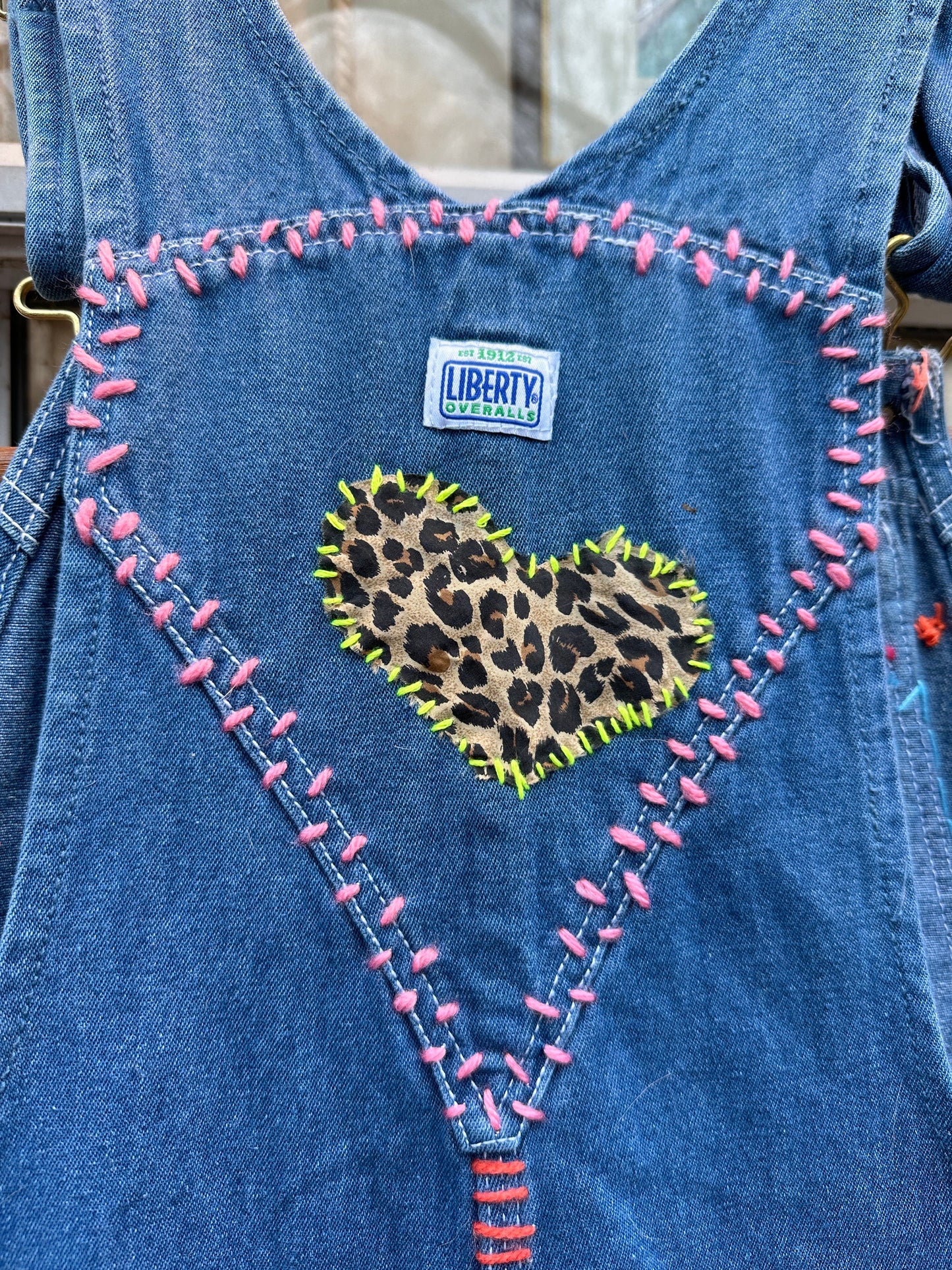 Tripp's Store : Bespoke one of a kind Liberty overalls // 32 X 32 // Stitched,embellished, patched overalls