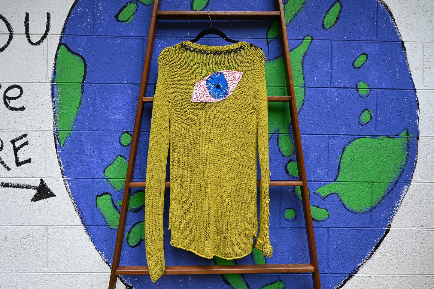 Tripp's Store / Sweater / Handstitched One of a kind funky patch stitched boho Chartreuse tunic sweater dress /  Bohemian / Patchwork / OOAK
