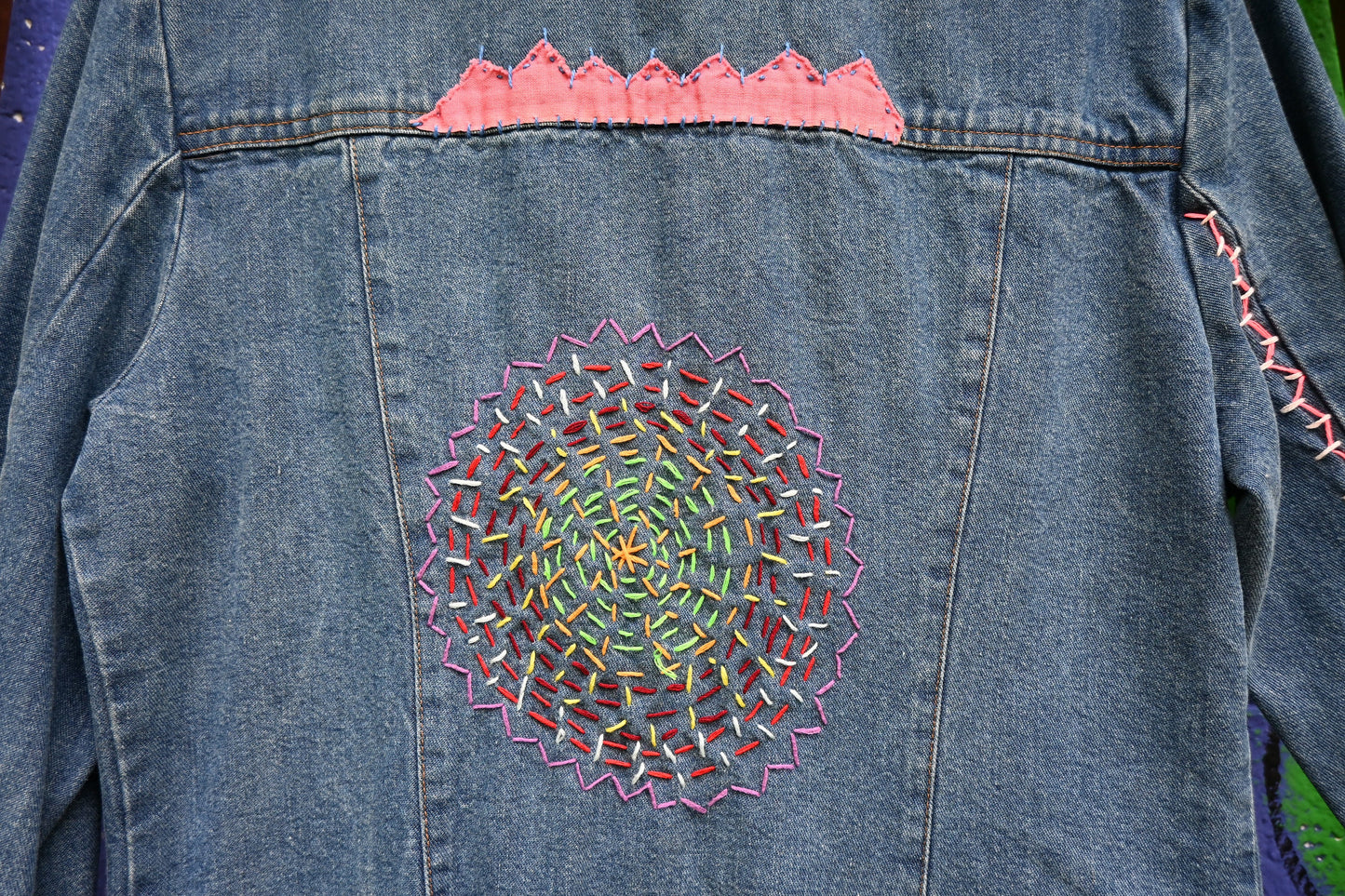 Tripp's Store / OOAK zip front denim jacket; bespoke blue jean jacket; embellished jacket