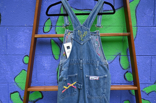 Tripp's Store / Bespoke girl's overalls; OOAK stitched overalls; boho overalls; Girl's size 16 overalls